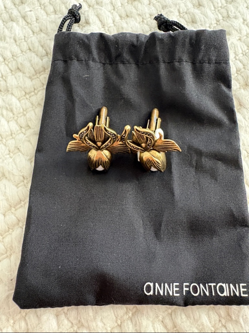 Anne Fontaine Gold Floral Orchid Cufflinks